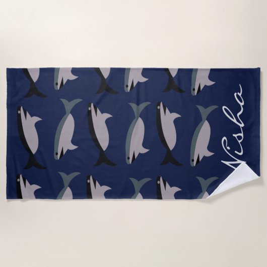 Haaien in het Ocean Monogram Strandlaken (Voorkant)