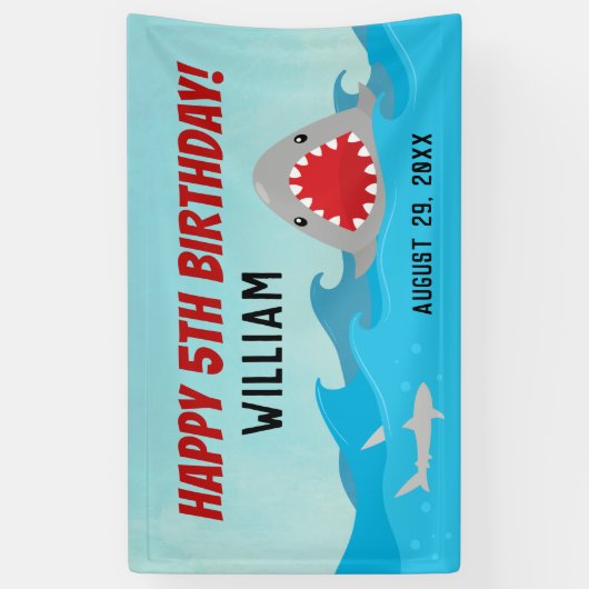 Haaien in het water | Jongens Shark verjaardagsfee Spandoek (Verticaal)