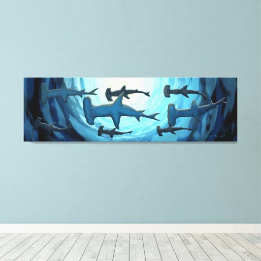 Haaien in Silhouette met Sun Ball Canvas Afdruk (Insitu (Houten vloer))