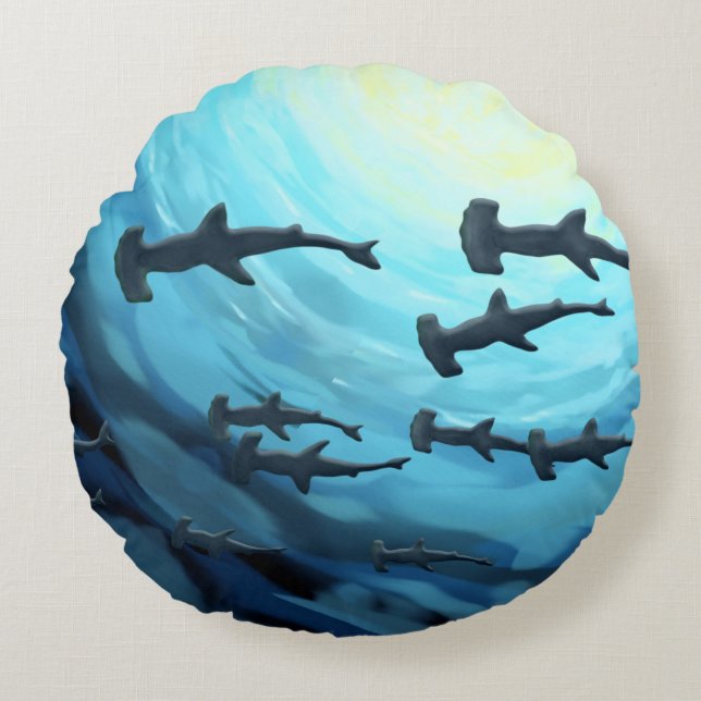 Haaien in Silhouette met Sun Ball Rond Kussen (Voorkant)