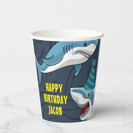 Haaien in vermomming Verjaardag kind Papieren Bekers (Achterkant)