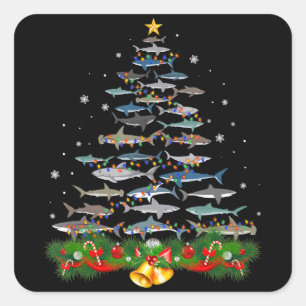 Haaien kerstboom vierkante sticker