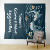 Haaien koppel strand thema verloving feest wandkleed (In Situ (horizontaal))