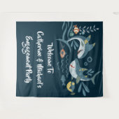 Haaien koppel strand thema verloving feest wandkleed (Voorkant (horizontaal))
