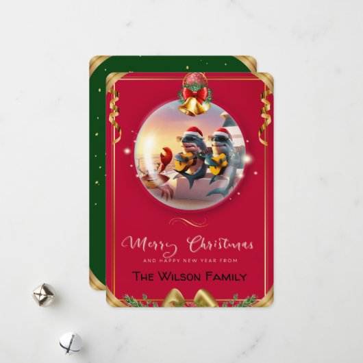 Haaien n vrienden Flat Holiday Kaart (Voorkant / Achterkant in situ)