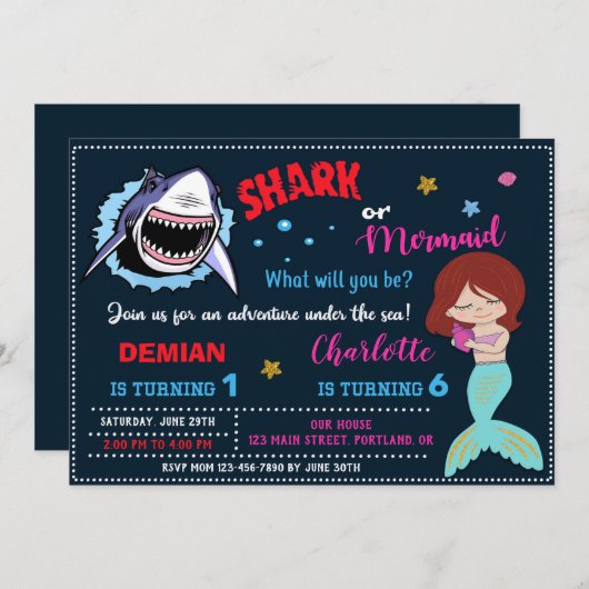 Haaien of Zeemeermin eerste verjaardag Kaart (Voorkant / Achterkant)