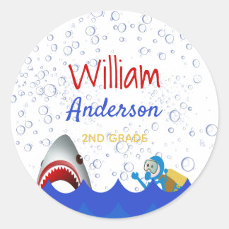 Haaien onder de naam zee bookplate ronde sticker