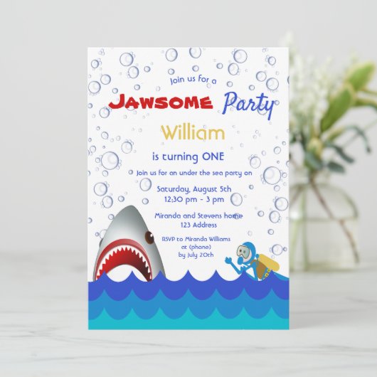 Haaien onder het zee 1e verjaardag kaart (Staand voorkant)