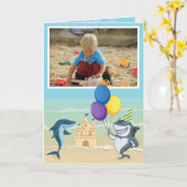 Haaien op het strand Zomer Fun Verjaardagsfeest Kaart (Gele Bloem)