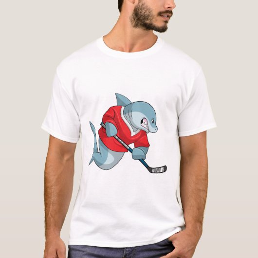 Haaien op ijshockey met ijshockeystick t-shirt (Voorkant)