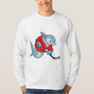 Haaien op ijshockey met ijshockeystick t-shirt
