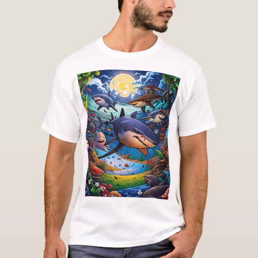 Haaien: op je af komen t-shirt (Voorkant)