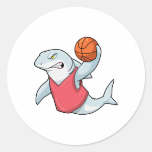 Haaien op sport met Basketball Ronde Sticker