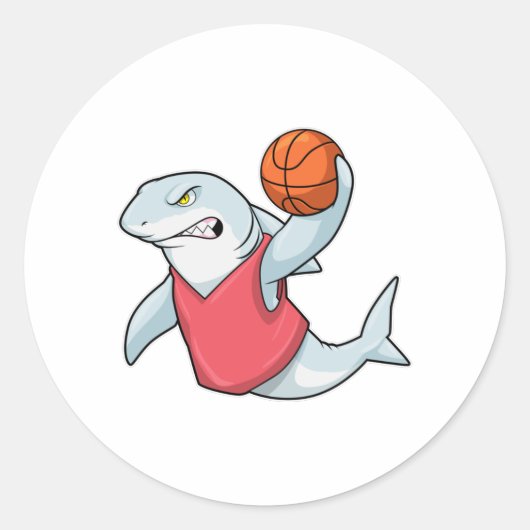 Haaien op sport met Basketball Ronde Sticker (Voorkant)