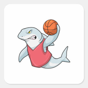 Haaien op sport met Basketball Vierkante Sticker
