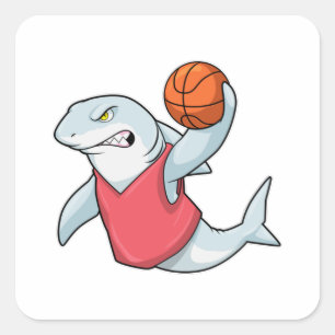 Haaien op sport met Basketball Vierkante Sticker