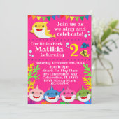 Haaien Roze Verjaardag uitnodiging (Staand voorkant)