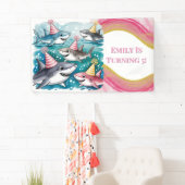 Haaien Schattige onder het Zee meisje verjaardagsf Spandoek (Insitu)