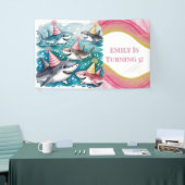 Haaien Schattige onder het Zee meisje verjaardagsf Spandoek (Beurs)