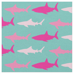 Haaien Schattige Silhouet Roze Blauwgroen Stof