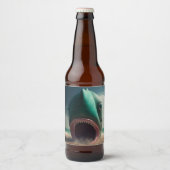 Haaien sculptuur op het strand bier etiket (Voorkant)