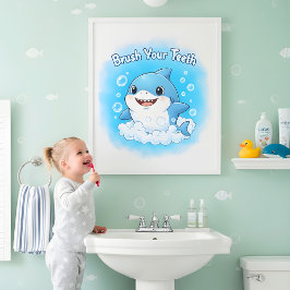 Haaien-Splash-kinderen Badkamer Muur Kunst Poster
