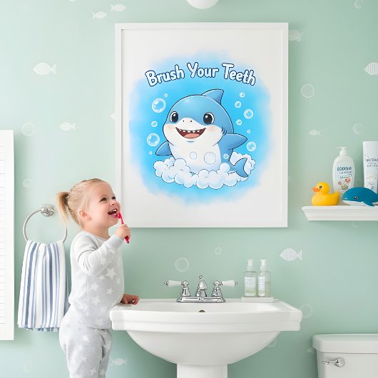 Haaien-Splash-kinderen Badkamer Muur Kunst Poster