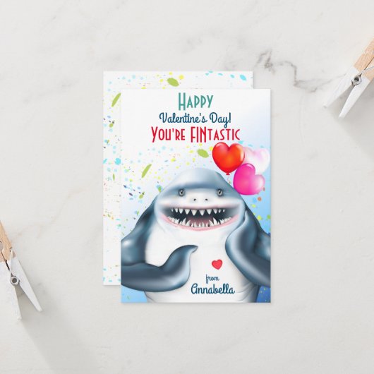Haaien Thema Fantastische Kinder Valentijn Kaart (Voorkant / Achterkant in situ)