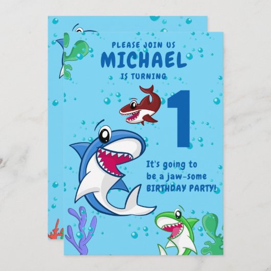 Haaien Verjaardag Eerste Verjaardag Oceaan Kindere Kaart (Voorkant / Achterkant)