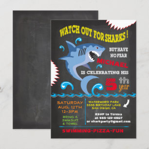 Haaien Verjaardags Zwemfeest Uitnodigingen