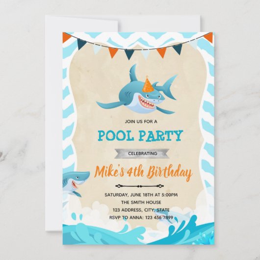 Haaien verjaardagsfeest uitnodiging (Voorkant)