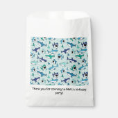 Haaien verjaardagsfeestje blauw bedankzakje (Voorkant)