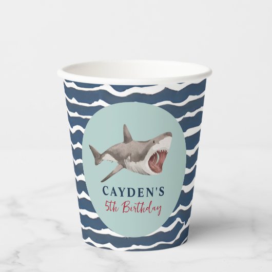 Haaien verjaardagsfeestje papieren bekers (Voorkant)