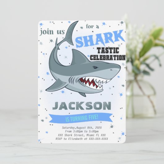 Haaien Verjaardagsuitnodiging Kaart (Staand voorkant)