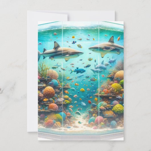 Haaien Vis Aquatic Waterverf Aquarium Dank u Kaart (Achterkant)