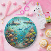 Haaien & Vis Aquatisch Aquarel Aquarium Bruiloft Papieren Bordje (Feest)
