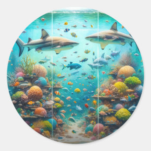 Haaien & Vis Aquatisch Aquarel Aquarium Bruiloft Ronde Sticker