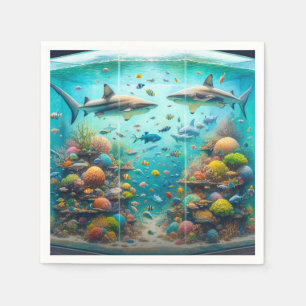 Haaien & Vis Aquatisch Waterverf Aquarium Bruiloft Servet