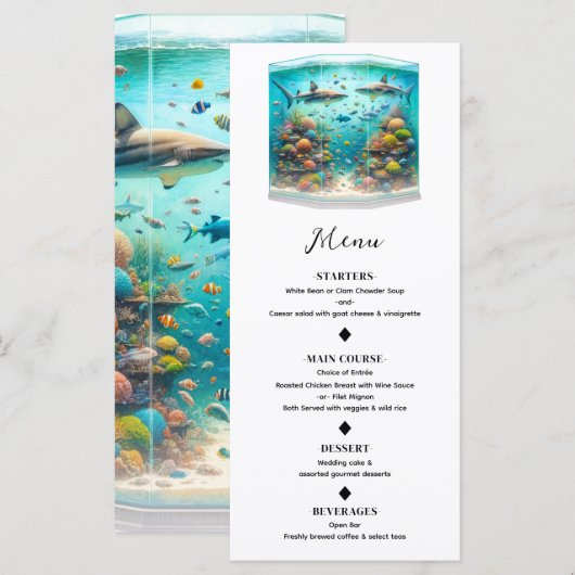 Haaien & Vis Aquatisch Waterverf Aquarium Menu (Voorkant / Achterkant)