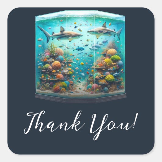 Haaien & Vis Waterverf Aquarium Bruiloft Vierkante Sticker (Voorkant)