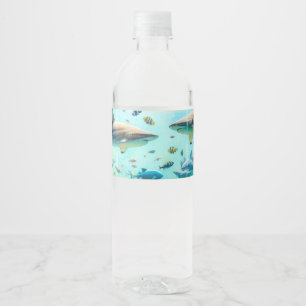 Haaien & Vissen Aquatisch Aquarel Aquarium Bruilof Waterfles Etiket