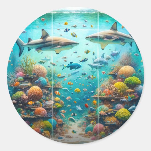 Haaien & Vissen Aquatische Waterverf Aquarium Brui Ronde Sticker (Voorkant)
