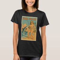 Haaien vissen op het strand Pin-Up Retro strandlev