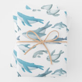 Haaien, walvissen, dolfijnen, zeehonden op wit inpakpapier vel (In situ)