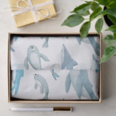 Haaien, walvissen, dolfijnen, zegels op witte ontk tissuepapier (Geschenk)
