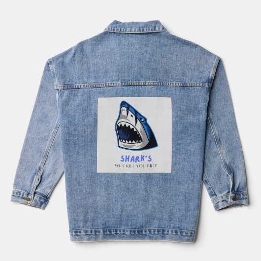 HAAIEN ZULLEN JE DODEN... GRAPPIG CITAAT DENIM JACKET (Achterkant)