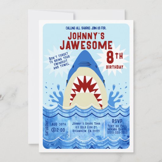Haaien Zwembad Feest Kaart (Voorkant)