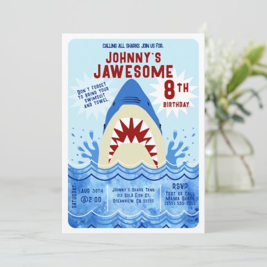 Haaien Zwembad Feest Kaart (Staand voorkant)