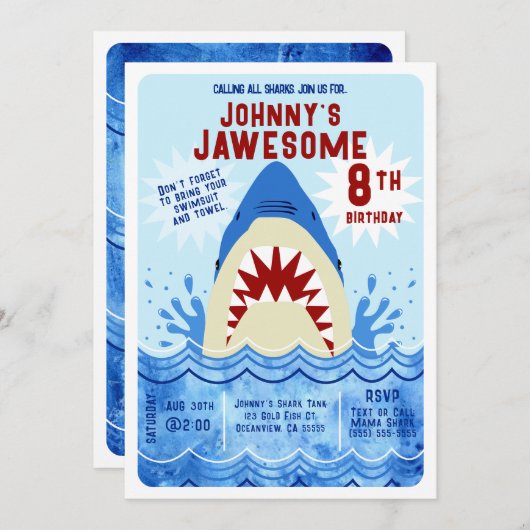 Haaien Zwembad Feest Kaart (Voorkant / Achterkant)