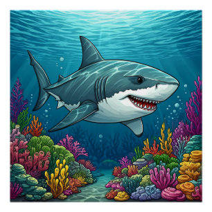 Haaien zwemmen in de diepten van de oceaan perfect poster